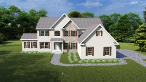 front view of a 3d render of the brownstone floor plan