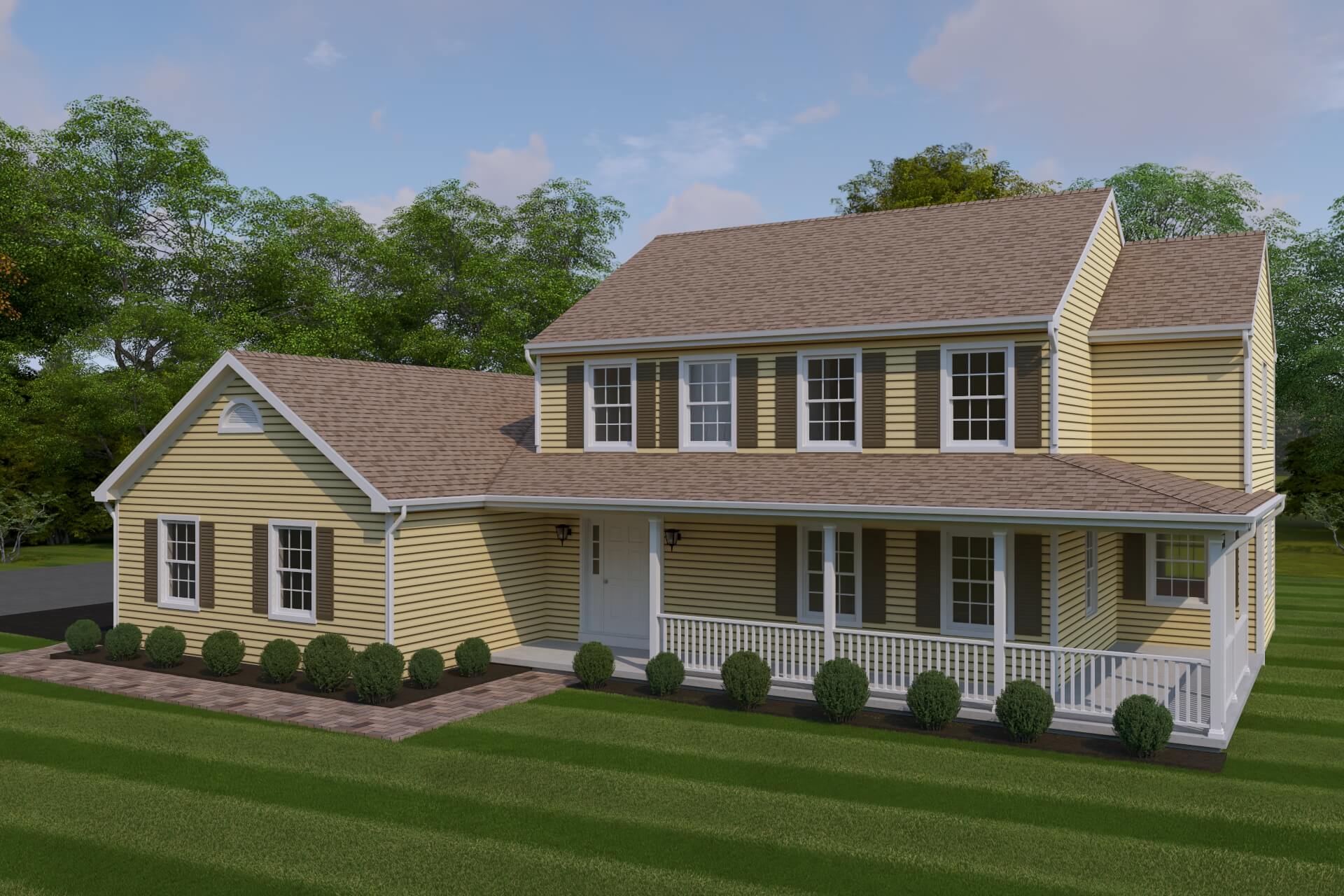 aerial view of the brinkley style house