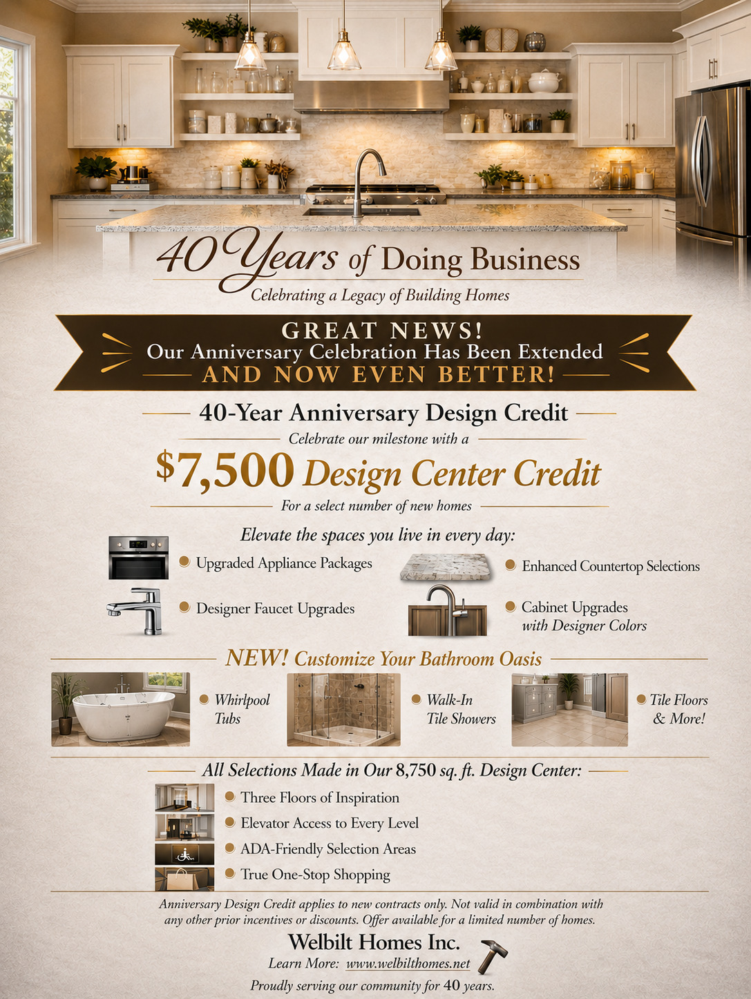 40 year anniversary special, design center credit towards customization options